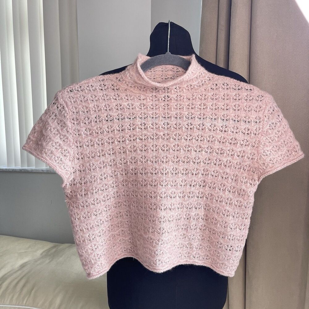 House of Harlow Blush Pink Knit Sweater  Short Sleeve Cropped Turtleneck XS